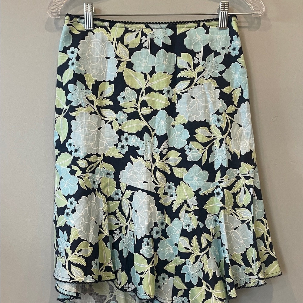 Ann Taylor Floral A-Line Skirt - Blue and Green